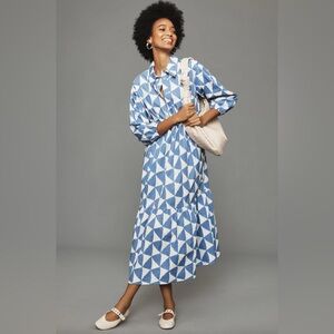 3X Anthropologie Maeve Bettina Dress Blue Geometric